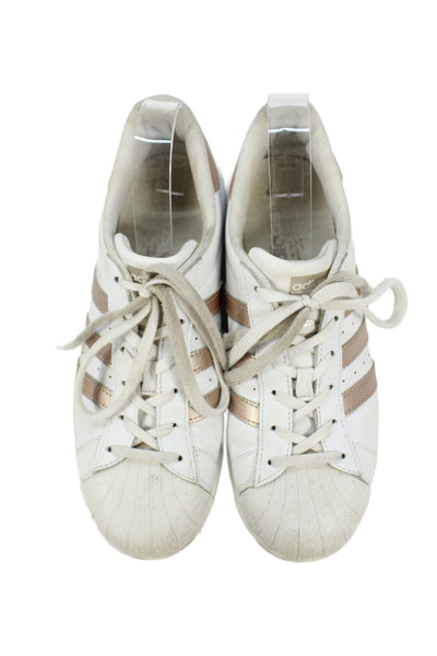 Adidas Womens Superstar Low Top Athletic Sneakers White Rosegold Size 8