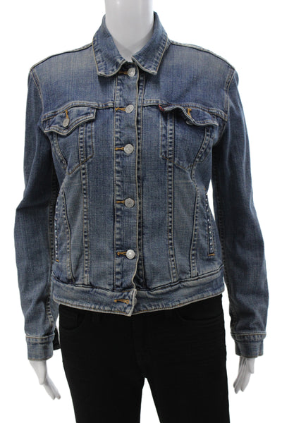 Levi Strauss & Co Womens Floral Denim Collared Button Jacket Long Sleeve Size S