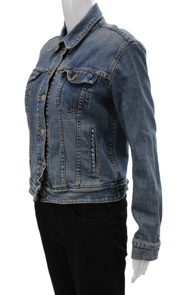 Levi Strauss & Co Womens Floral Denim Collared Button Jacket Long Sleeve Size S