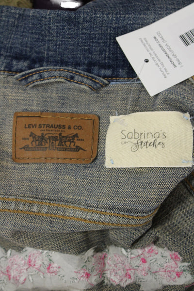 Levi Strauss & Co Womens Floral Denim Collared Button Jacket Long Sleeve Size S