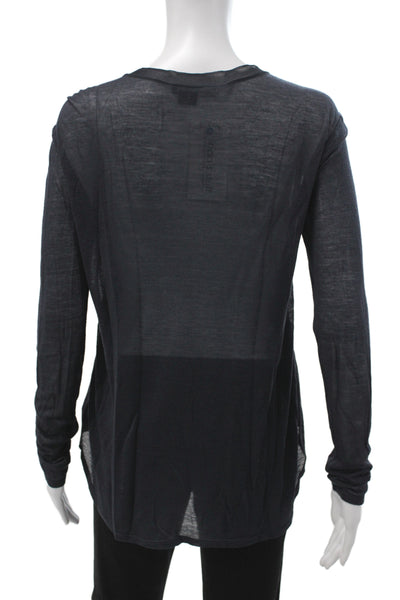 Vince Women Silk Crew Neck Long Sleeve Blouse Dark Blue Size XS