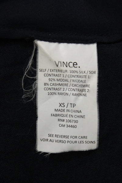 Vince Women Silk Crew Neck Long Sleeve Blouse Dark Blue Size XS