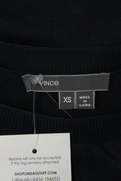 Vince Women Silk Crew Neck Long Sleeve Blouse Dark Blue Size XS