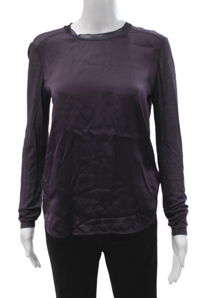 Vince Women Silk Long Sleeve Crew Neck Basic Blouse Purple Size XS