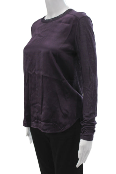Vince Women Silk Long Sleeve Crew Neck Basic Blouse Purple Size XS