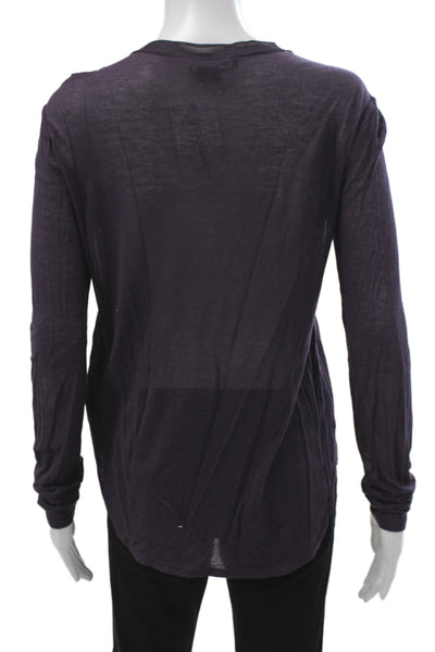 Vince Women Silk Long Sleeve Crew Neck Basic Blouse Purple Size XS
