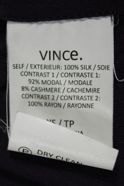 Vince Women Silk Long Sleeve Crew Neck Basic Blouse Purple Size XS