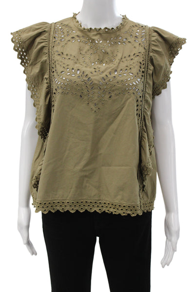 Isabel Marant Etoile Women Green Cotton Button Short Sleeve Blouse Size 36