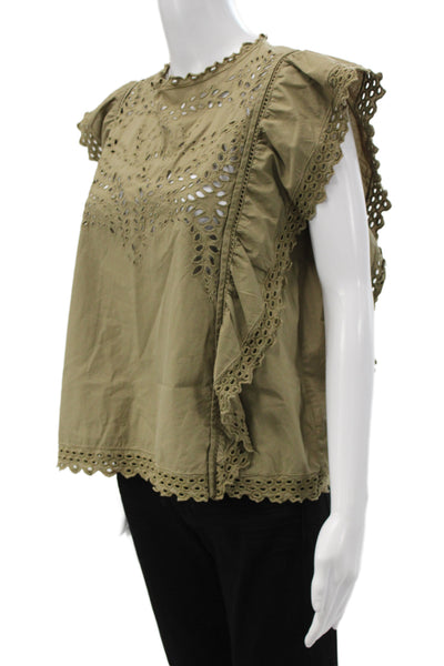Isabel Marant Etoile Women Green Cotton Button Short Sleeve Blouse Size 36