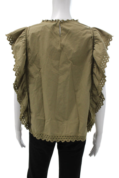 Isabel Marant Etoile Women Green Cotton Button Short Sleeve Blouse Size 36