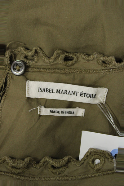 Isabel Marant Etoile Women Green Cotton Button Short Sleeve Blouse Size 36