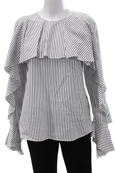 Veronica Beard Womens White Striped Cotton Button Long Sleeve Blouse Size S