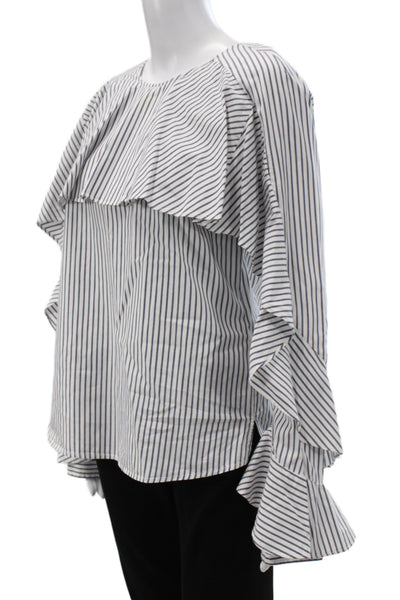 Veronica Beard Womens White Striped Cotton Button Long Sleeve Blouse Size S