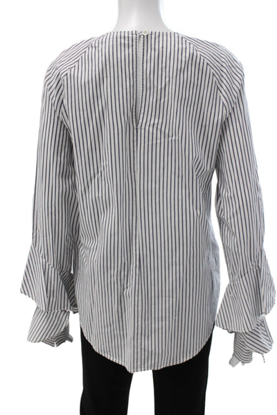 Veronica Beard Womens White Striped Cotton Button Long Sleeve Blouse Size S