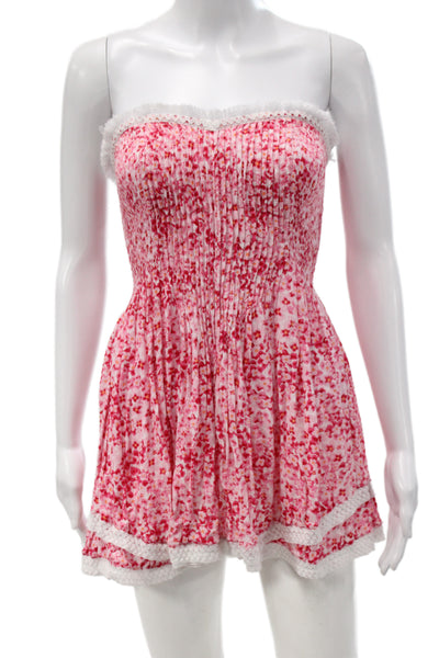 Poupette St. Barth Women Sundress Mini Pink Floral Viscose Sleeveless Size XS