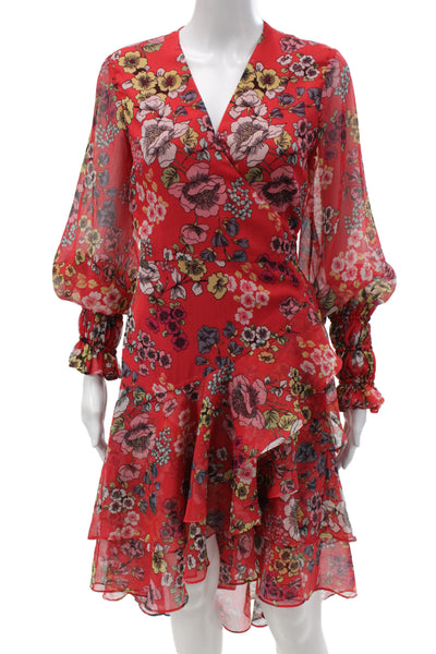 Alexis Women Wrap Dress Red Floral V-Neck Long Sleeve Short Size M