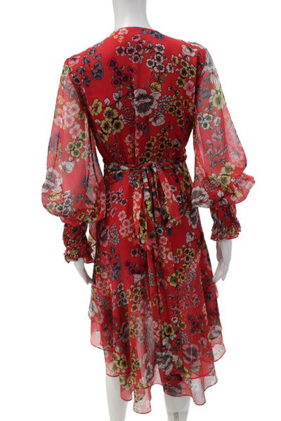 Alexis Women Wrap Dress Red Floral V-Neck Long Sleeve Short Size M