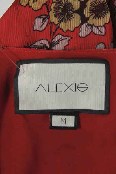 Alexis Women Wrap Dress Red Floral V-Neck Long Sleeve Short Size M