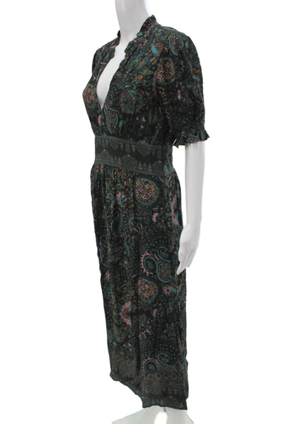 Ba&Sh Womens Paisley V Neck Maxi Shirt Dress Short Sleeve Black Size 1