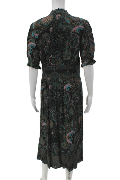 Ba&Sh Womens Paisley V Neck Maxi Shirt Dress Short Sleeve Black Size 1