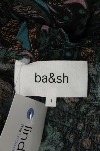 Ba&Sh Womens Paisley V Neck Maxi Shirt Dress Short Sleeve Black Size 1