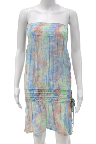 Tiare Hawaii Women Sundress Blue Rayon Sleeveless Short Beach Drawstring Size 0