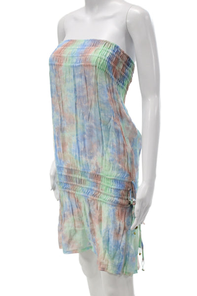 Tiare Hawaii Women Sundress Blue Rayon Sleeveless Short Beach Drawstring Size 0