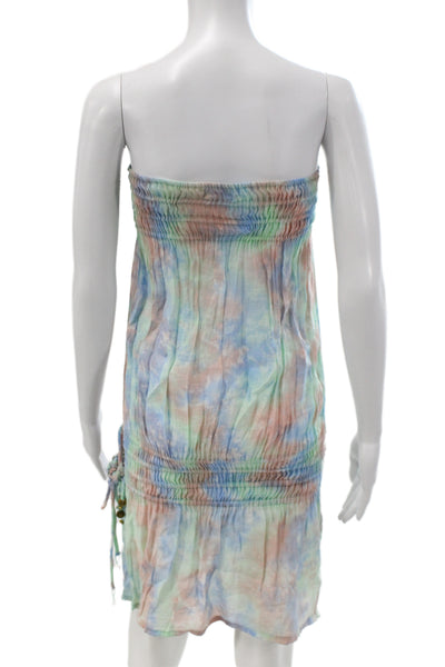 Tiare Hawaii Women Sundress Blue Rayon Sleeveless Short Beach Drawstring Size 0