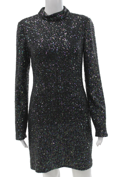 Rachel Zoe Womens Sheath Mini Dress Black Mock Neck Long Sleeve Size 6