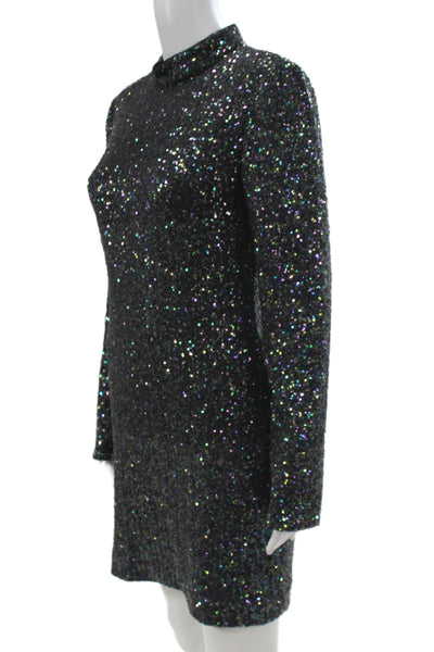 Rachel Zoe Womens Sheath Mini Dress Black Mock Neck Long Sleeve Size 6