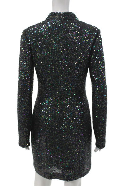 Rachel Zoe Womens Sheath Mini Dress Black Mock Neck Long Sleeve Size 6