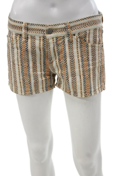 Isabel Marant Etoile Unisex Herringbone Beige Button Shorts 97% Cotton Size 40
