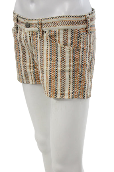 Isabel Marant Etoile Unisex Herringbone Beige Button Shorts 97% Cotton Size 40
