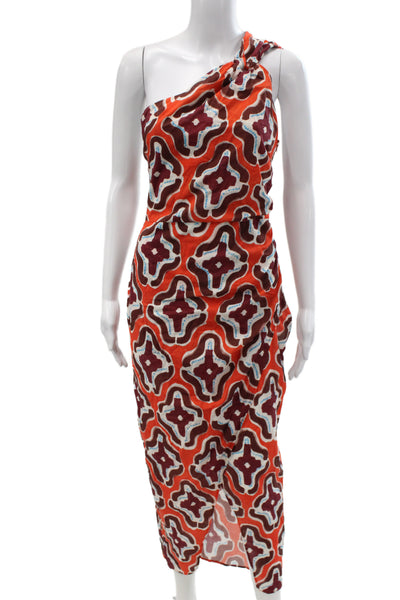 Zara Women Orange Aztec Cotton Sleeveless Full Length Dress Size XS