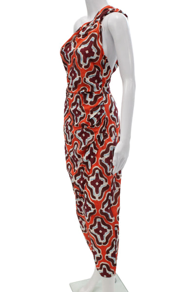 Zara Women Orange Aztec Cotton Sleeveless Full Length Dress Size XS
