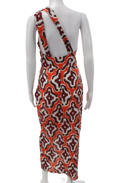 Zara Women Orange Aztec Cotton Sleeveless Full Length Dress Size XS