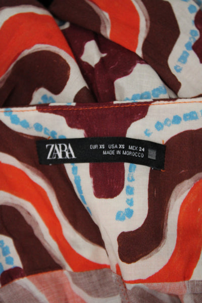 Zara Women Orange Aztec Cotton Sleeveless Full Length Dress Size XS
