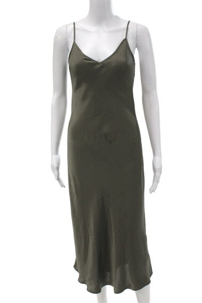 Allsaints Womens Slip Dress Green Cotton V Neck Sleeveless Full Length Size XS