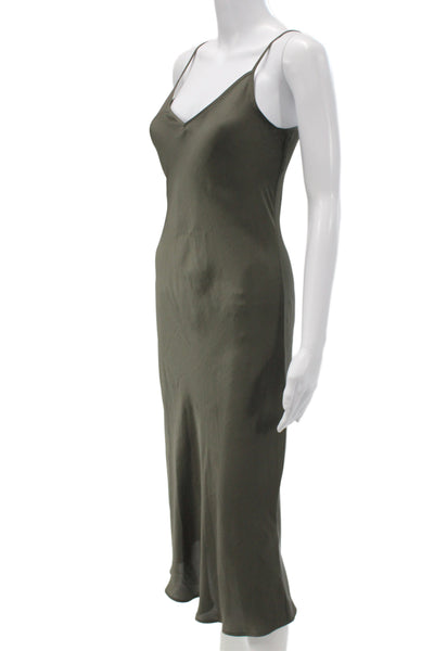 Allsaints Womens Slip Dress Green Cotton V Neck Sleeveless Full Length Size XS
