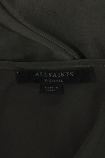 Allsaints Womens Slip Dress Green Cotton V Neck Sleeveless Full Length Size XS