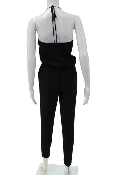 Emerson Thorpe Womens Jumpsuit Sleeveless V Neck Black Silk Spandex Size XS