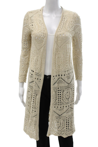 Chelsea & Theodore Unisex Cardigan Sweater Beige Geometric Bohemian Size S