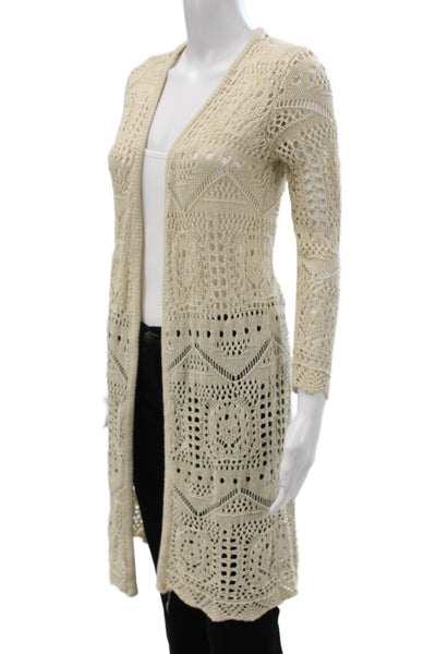 Chelsea & Theodore Unisex Cardigan Sweater Beige Geometric Bohemian Size S