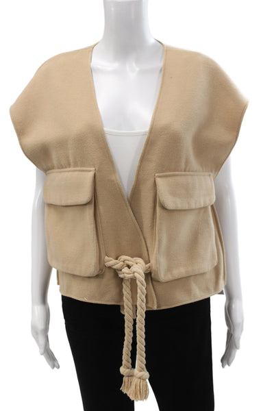 Maeve Anthropologie Womens Boho Sleeveless V Neck Vest Beige Size One