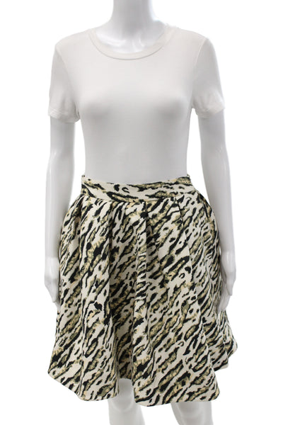 Theo Womens A-Line Pleated Skater Mini Skirt Beige Animal Print Size M