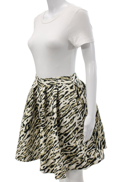 Theo Womens A-Line Pleated Skater Mini Skirt Beige Animal Print Size M