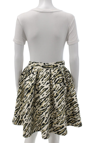 Theo Womens A-Line Pleated Skater Mini Skirt Beige Animal Print Size M