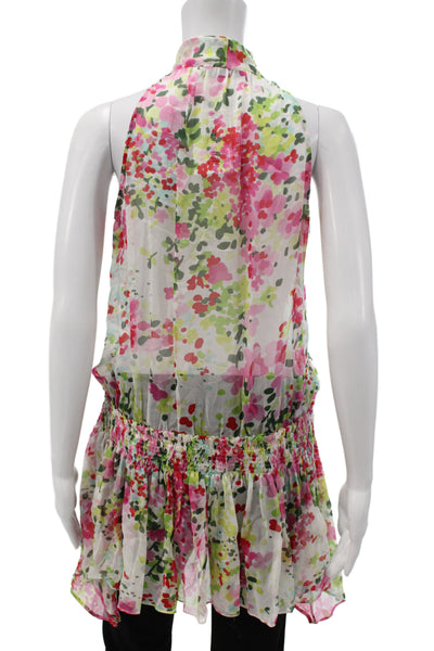 Zara Woman Womens Green Silk High Neck Floral Tie Sleeveless Blouse Size S