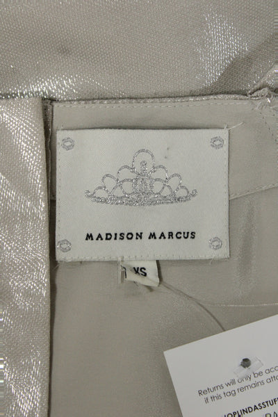 Madison Marcus Women Beige Silk Metallic Button Short Sleeve Blouse Size XS