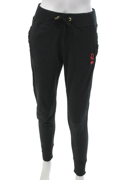 Chrldr Women Jogger Sweatpants Black 100% Cotton Drawstring Heart Size S